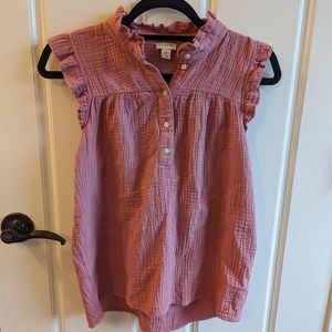 J Crew Gauze Ruffleneck Sleeveless Blouse